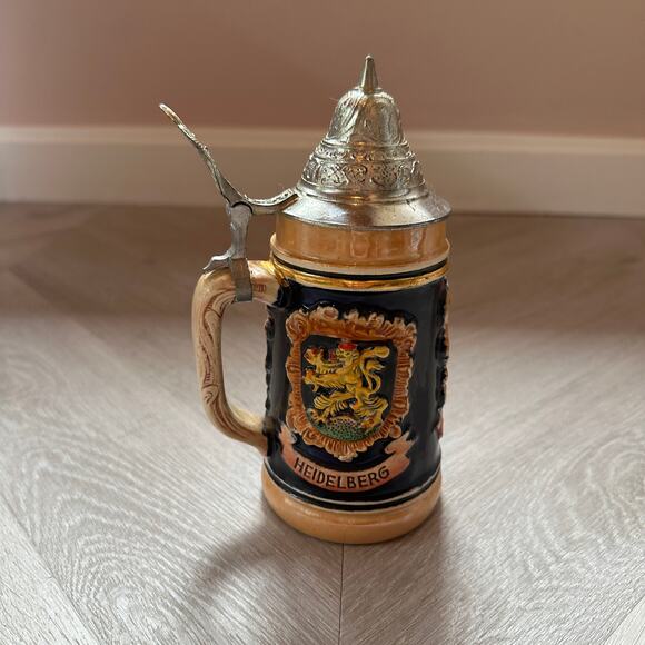 None Other - Vintage West Germany Ceramic 3 Cities Stein Heidelberg Frankfurt Mug Lid